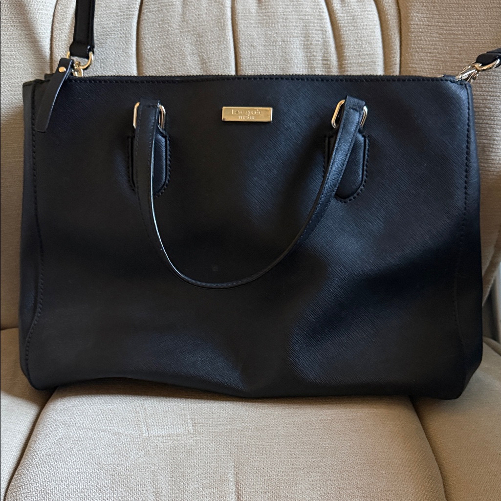 Kate Spade Black Leather Saffiano Tote With Gold Hardware